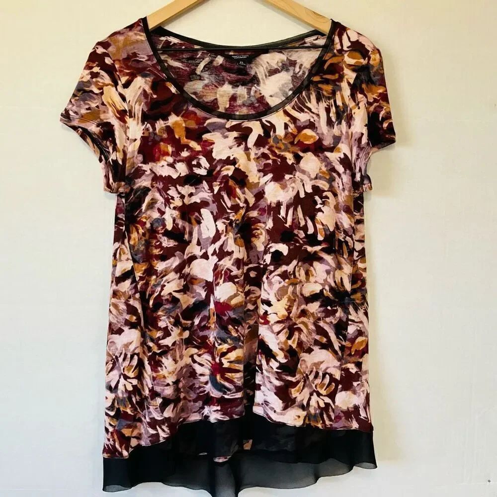 Simply Vera Vera Wang Short Sleeve Top Floral Print Sz PL EUC